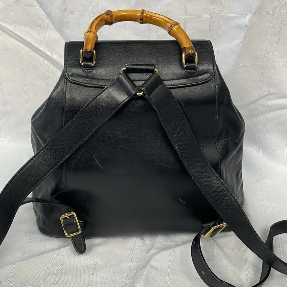 Gucci Leather Bamboo Backpack Black Designer Luxury Rucksack Twin Pocket